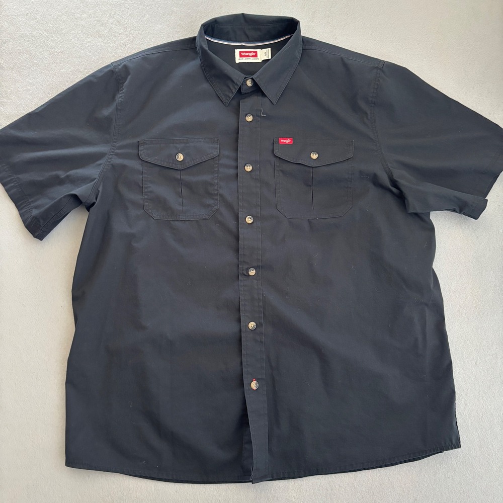 Wrangler Mens Short Sleeve Stretch Button Down Work Shirt Black XL
